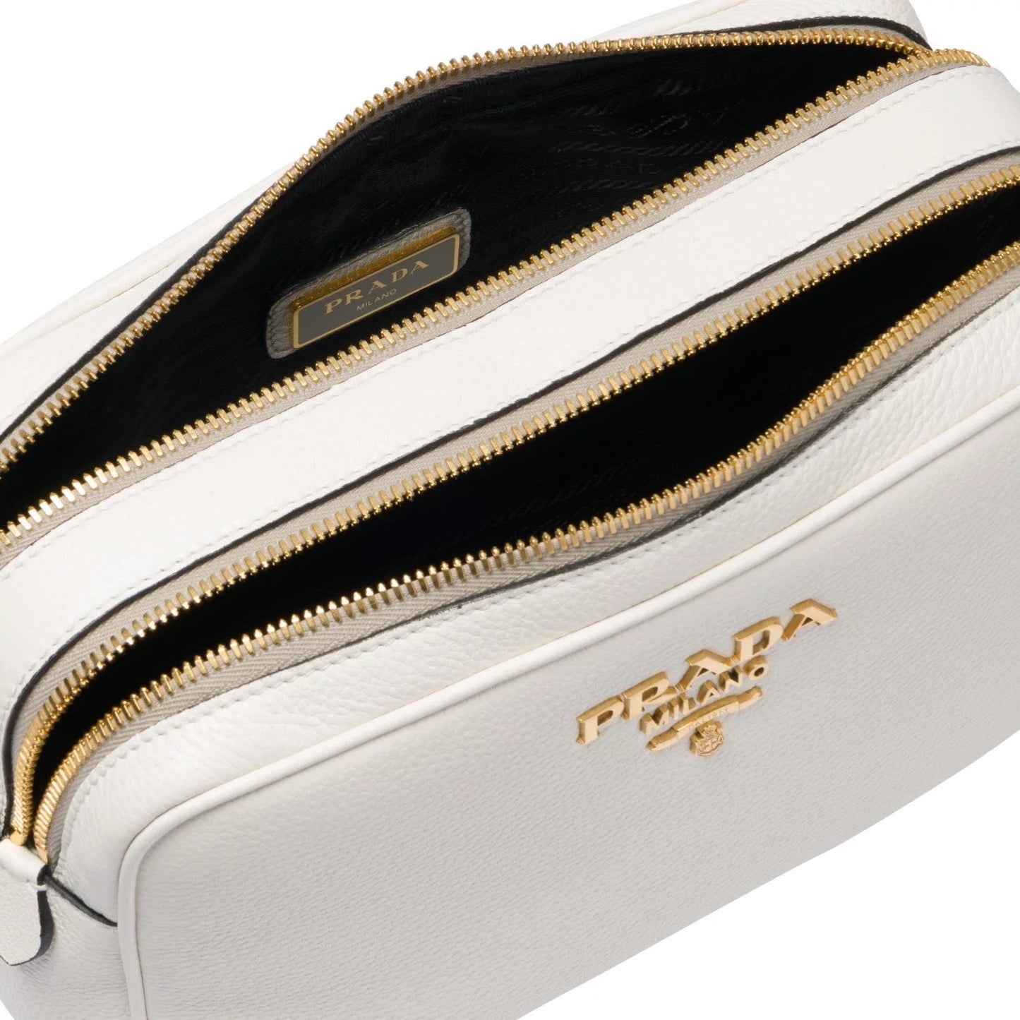 New Vitello Phenix White Leather Double Zip Camera Crossbody 1BH079