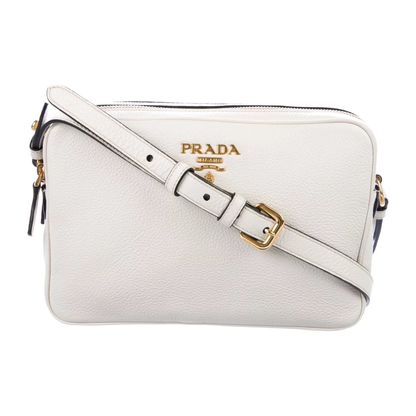 New Vitello Phenix White Leather Double Zip Camera Crossbody 1BH079