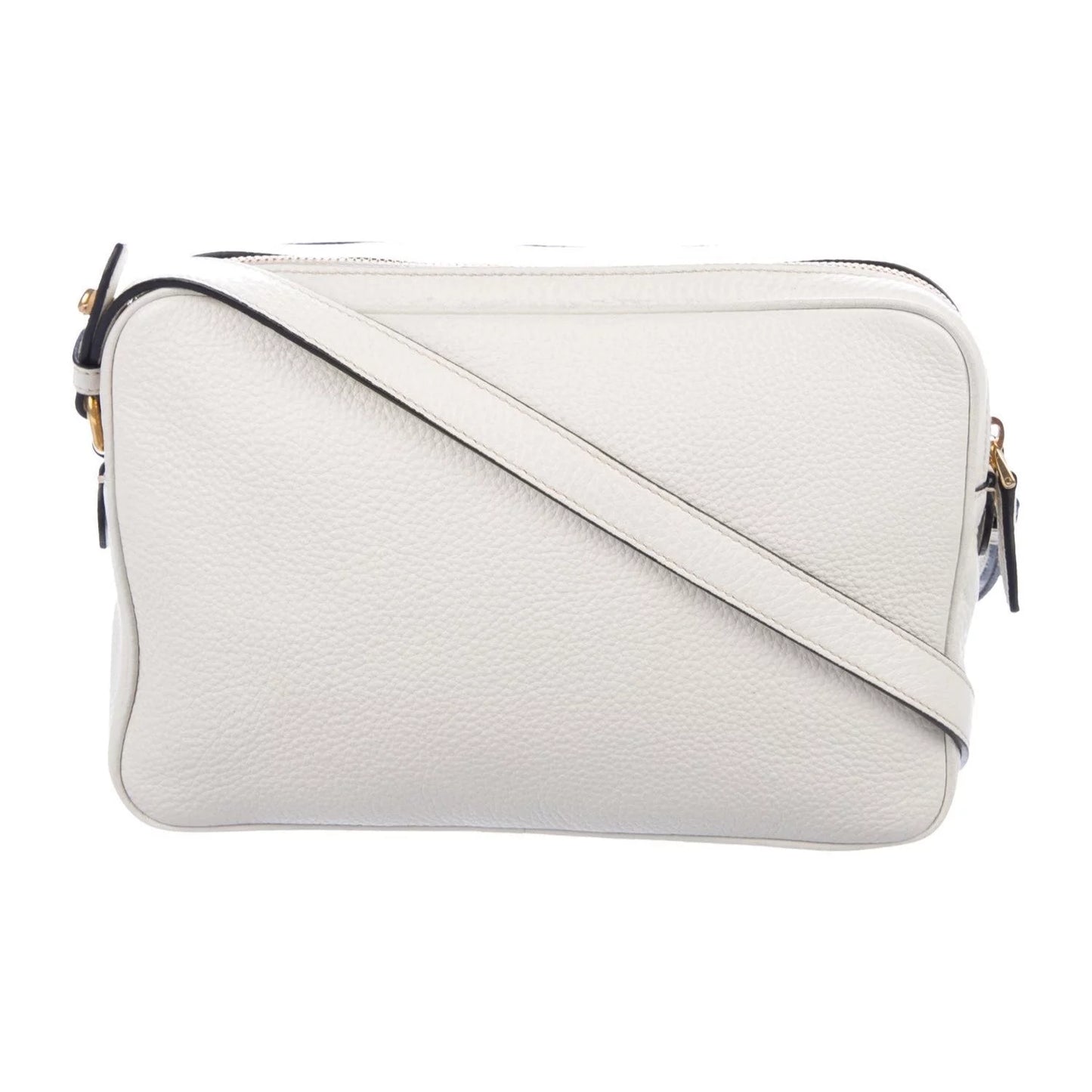 New Vitello Phenix White Leather Double Zip Camera Crossbody 1BH079