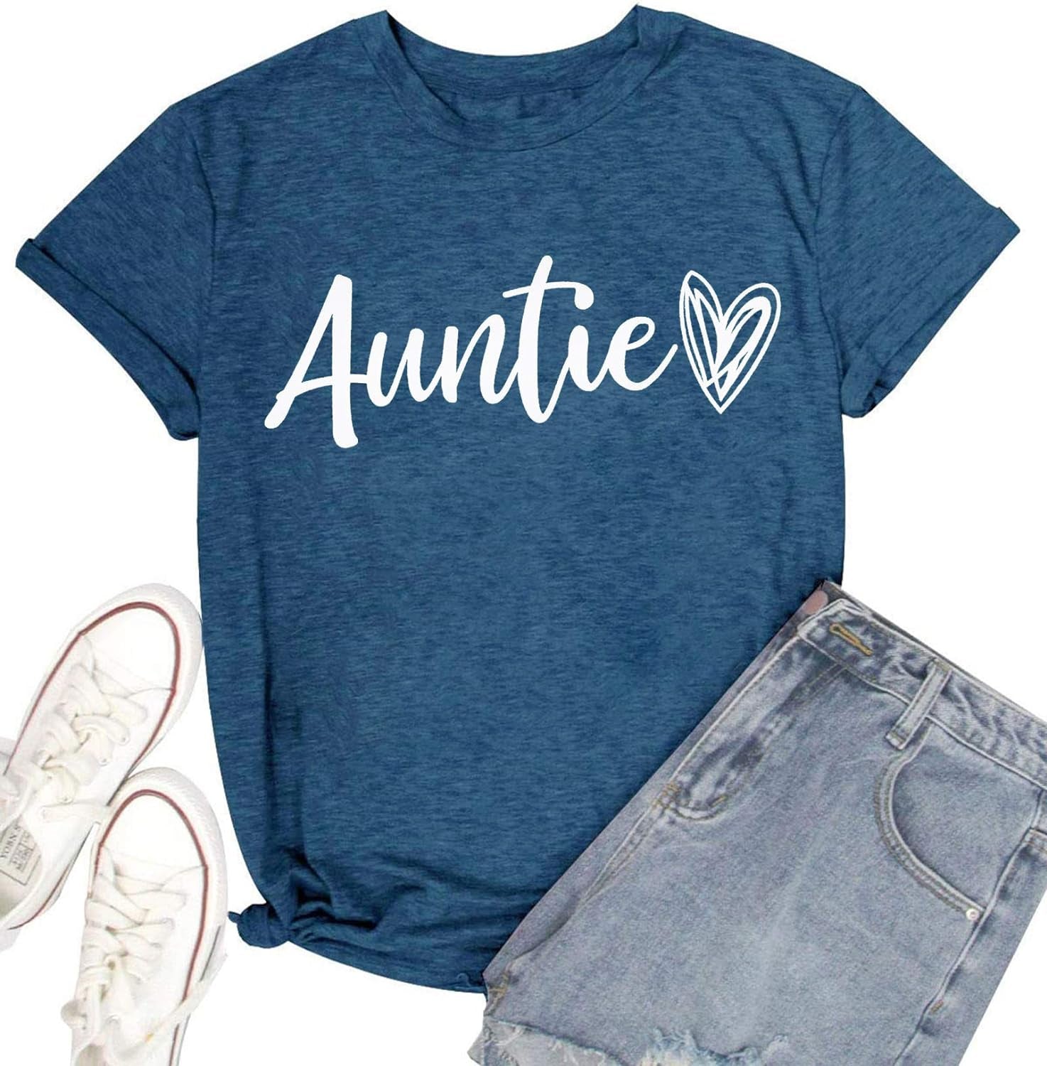 Auntie T Shirt Women Cute Love Heart Print Bless Aunt Tops Tees Casual Short Sleeve Vacation Shirts Tops