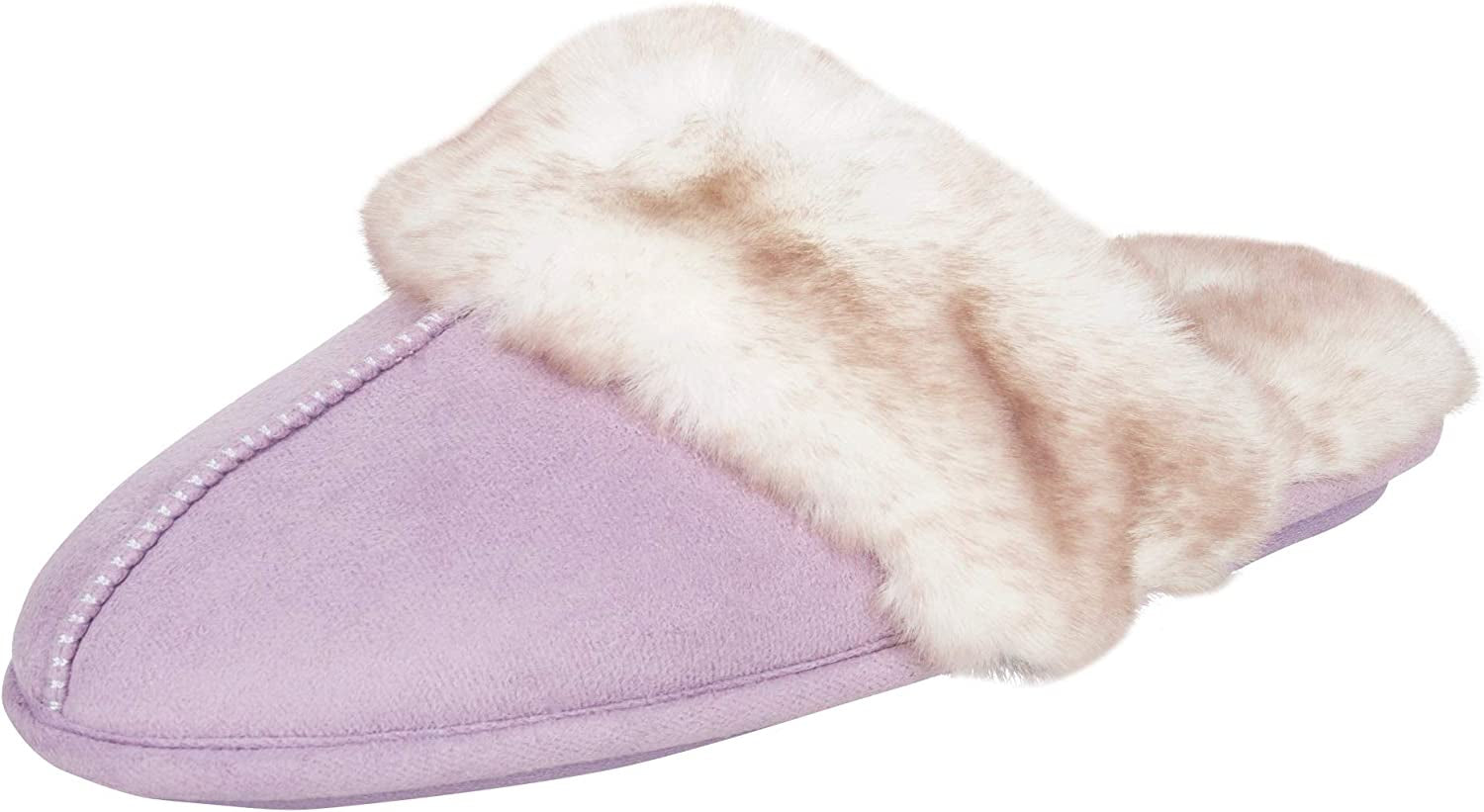 Women'S Comfy Faux Fur House Slipper Scuff Memory Foam Slip on Anti-Skid Sole