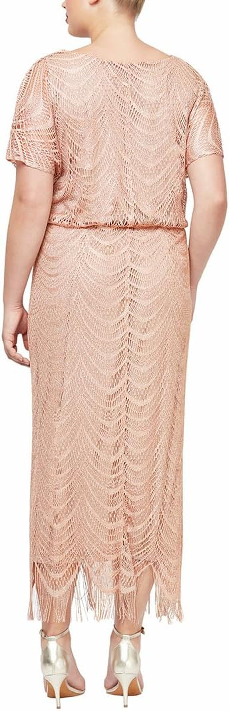 Women'S Metallic Blouson Crochet Dress, Gold plus Size, 18W