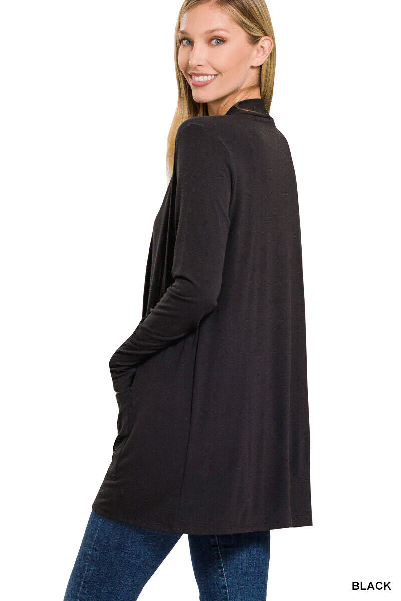 Womens Open Front Fly Away Cardigan Sweater Long Sleeve with Pockets Loose Drape