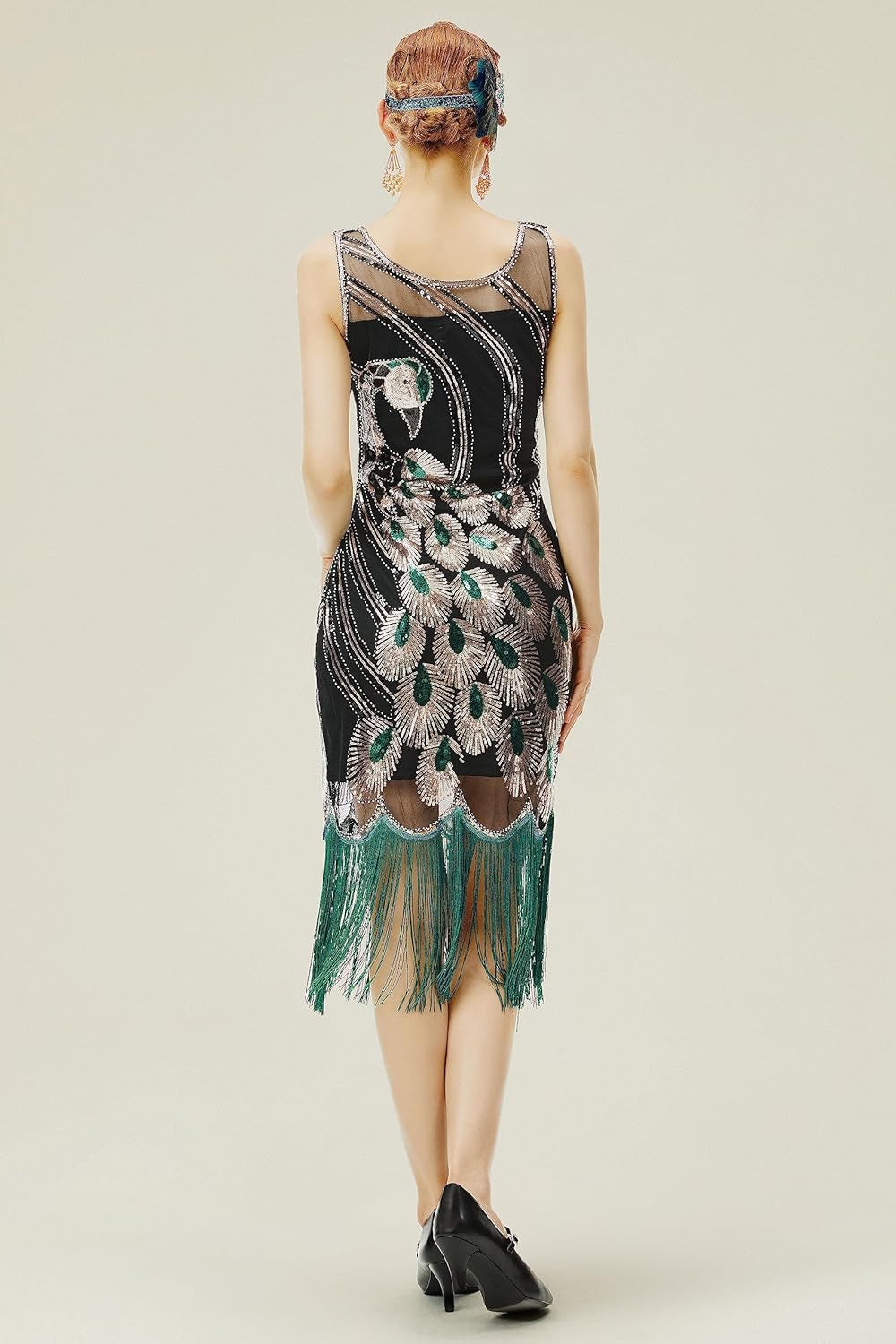 20'S Vintage Peacock Sequin Fringed Party Flapper Dress