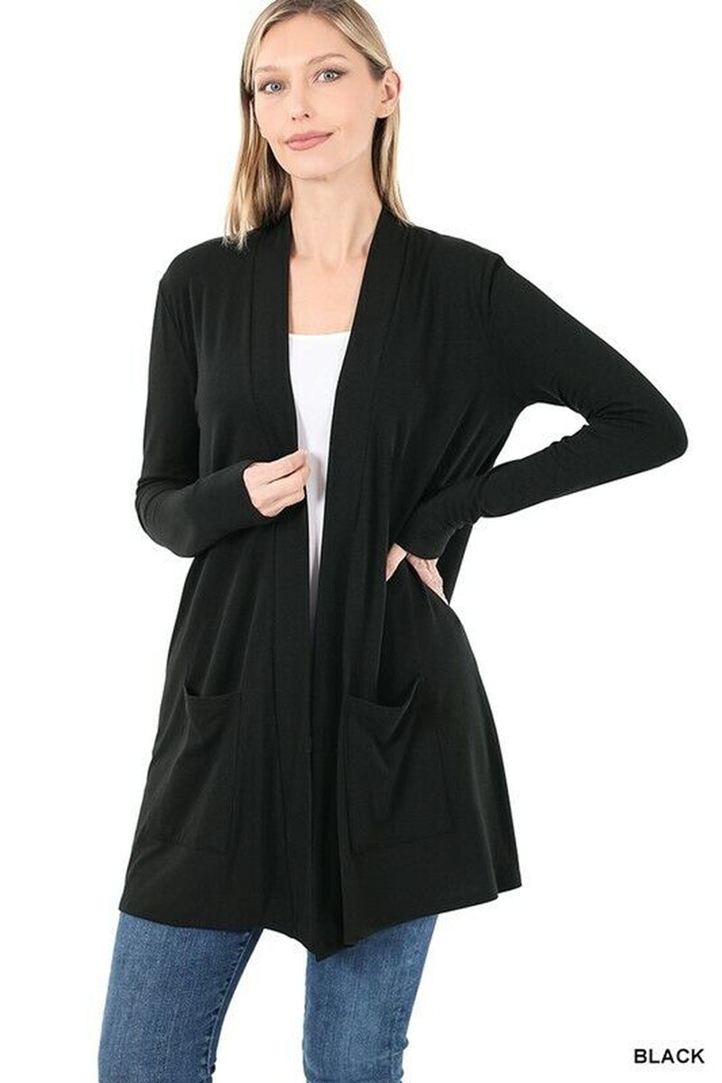 Womens Open Front Fly Away Cardigan Sweater Long Sleeve with Pockets Loose Drape