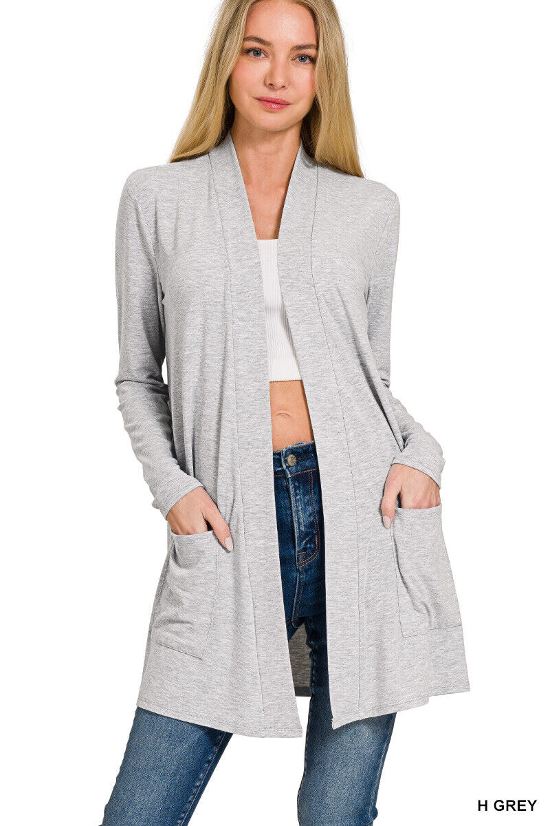 Womens Open Front Fly Away Cardigan Sweater Long Sleeve with Pockets Loose Drape