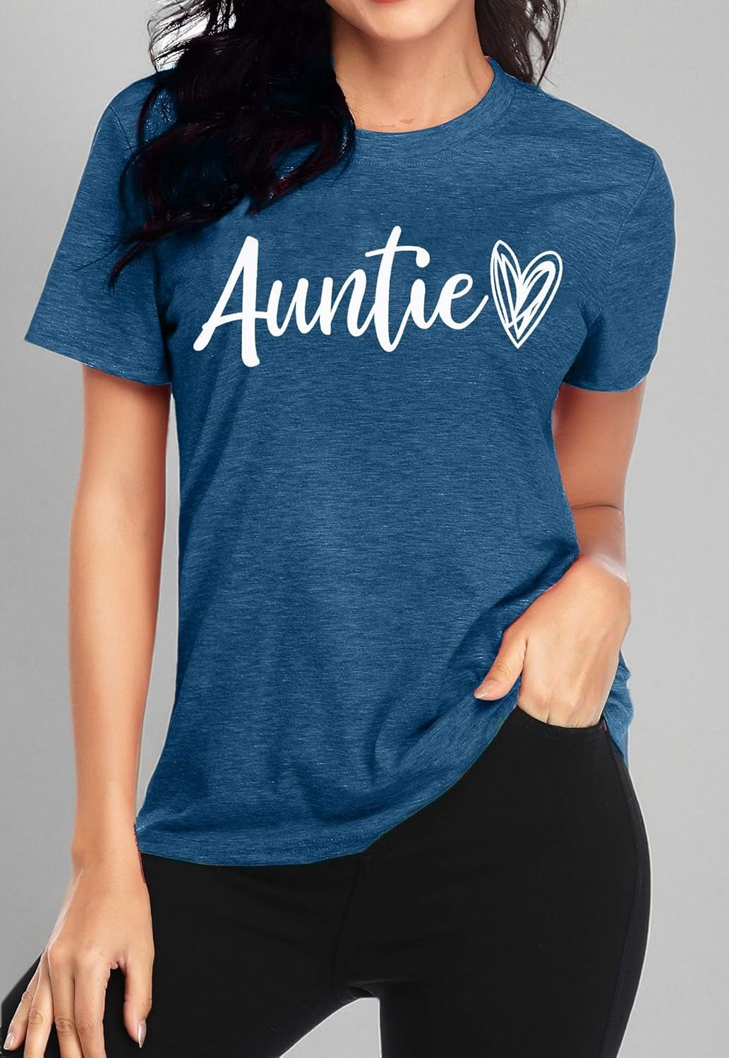 Auntie T Shirt Women Cute Love Heart Print Bless Aunt Tops Tees Casual Short Sleeve Vacation Shirts Tops